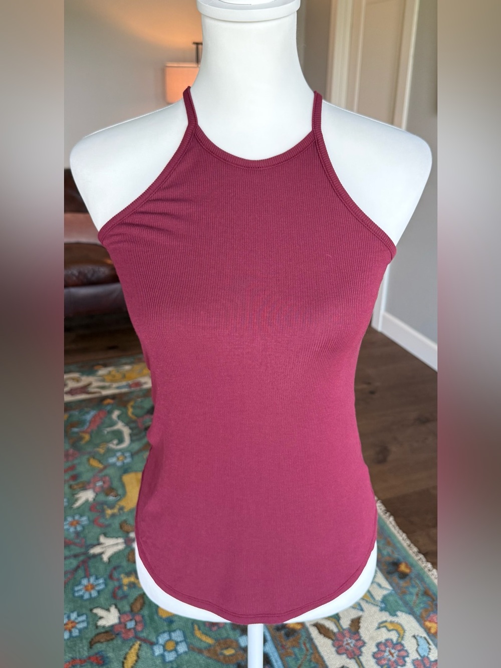 Splendid Women’s Ribbed High Neck Halter Tank Top Burgundy XS